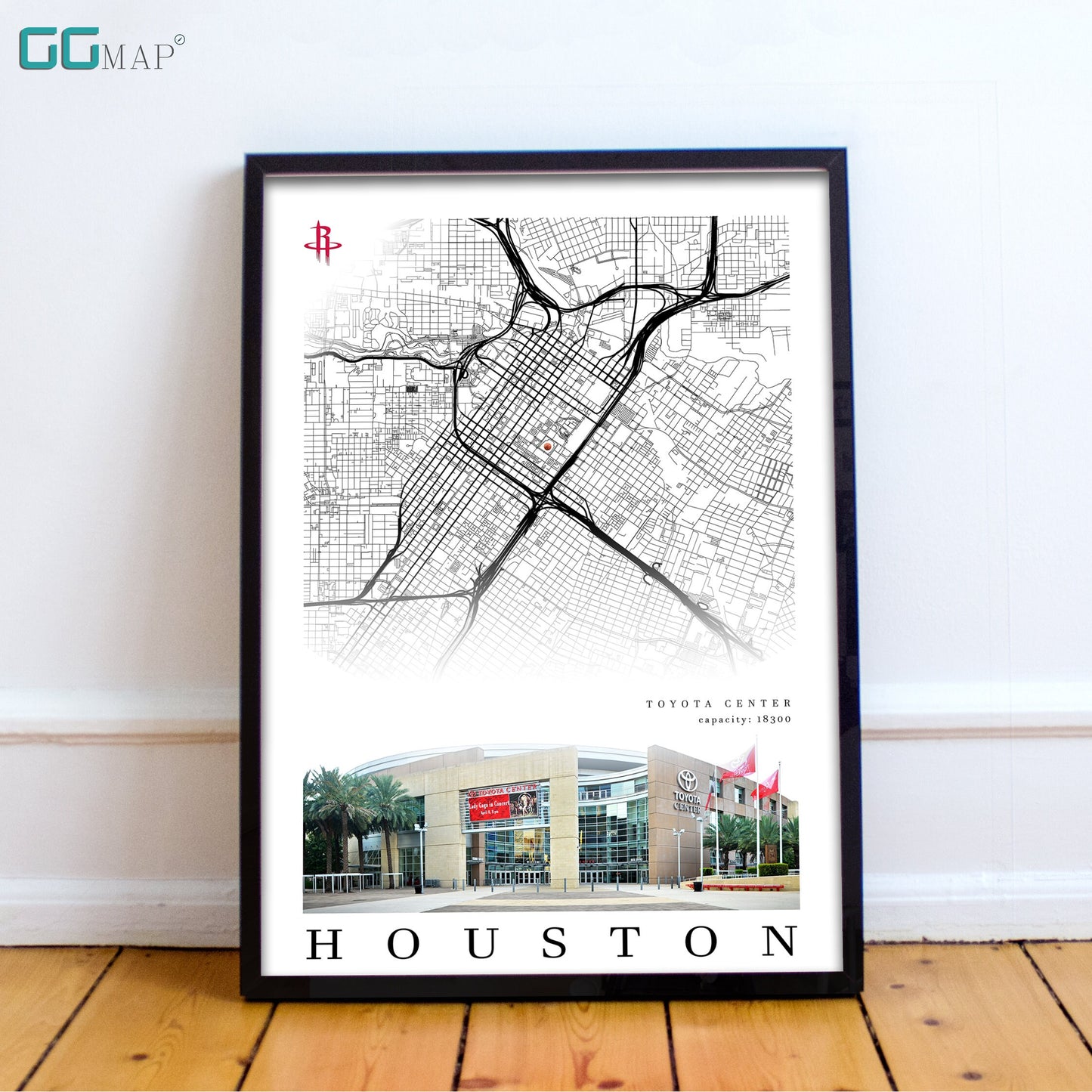 City map of HOUSTON - Toyota Center - Home Decor Houston - Toyota Center wall decor - Houston poster - Toyota Center gift - Print map