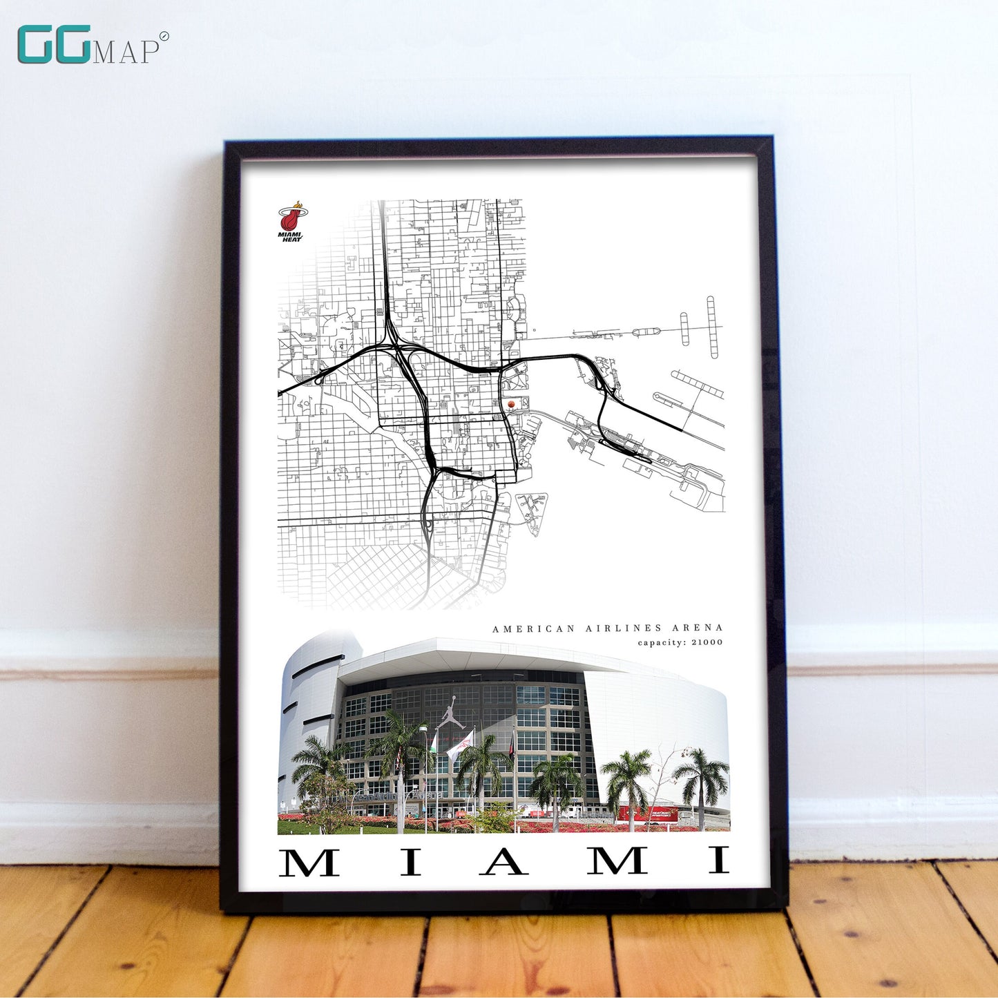 City map of MIAMI - AmericanAirlines Arena - Home Decor Miami - AmericanAirlines Arena wall decor - Miami poster - Miami gift - Print map