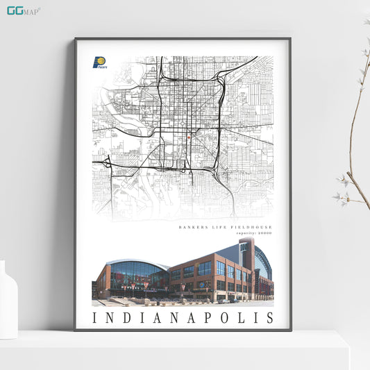 City map of INDIANAPOLIS - Bankers Life Fieldhouse - Home Decor Indianapolis - Bankers Life Fieldhouse gift - Indianapolis poster -Print map