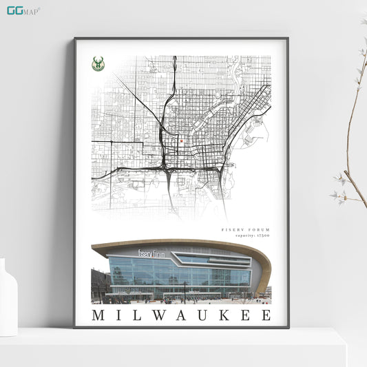 City map of MILWAUKEE - Fiserv Forum - Home Decor Milwaukee - Fiserv Forum wall decor - Milwaukee poster - Fiserv Forum gift - Print map