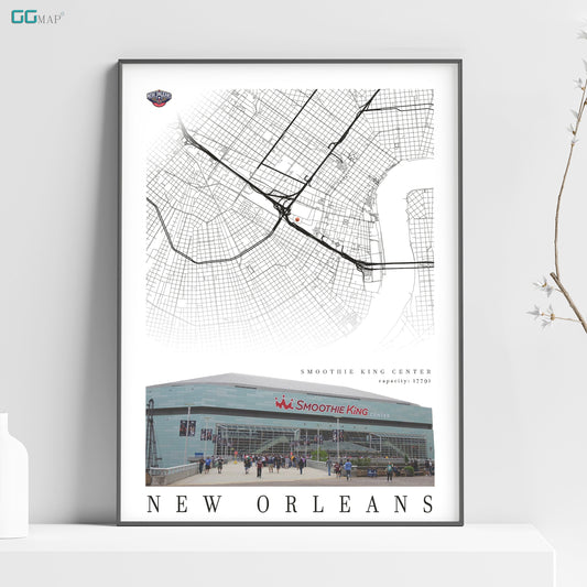 City map of NEW ORLEANS - Smoothie King Center - Home Decor New Orleans - Smoothie King Center wall decor - New Orleans poster - Print map