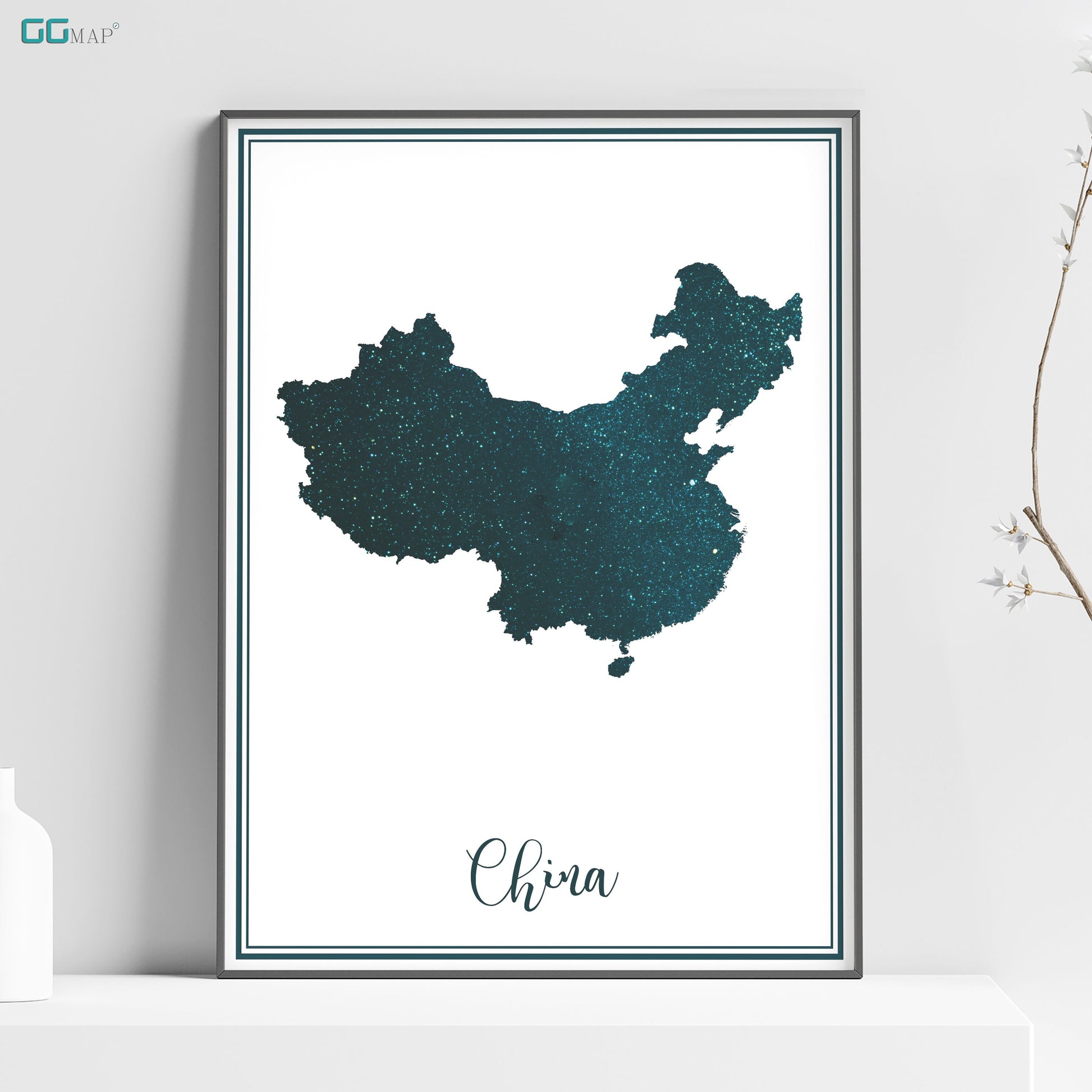 a picture of a map of china on a shelf