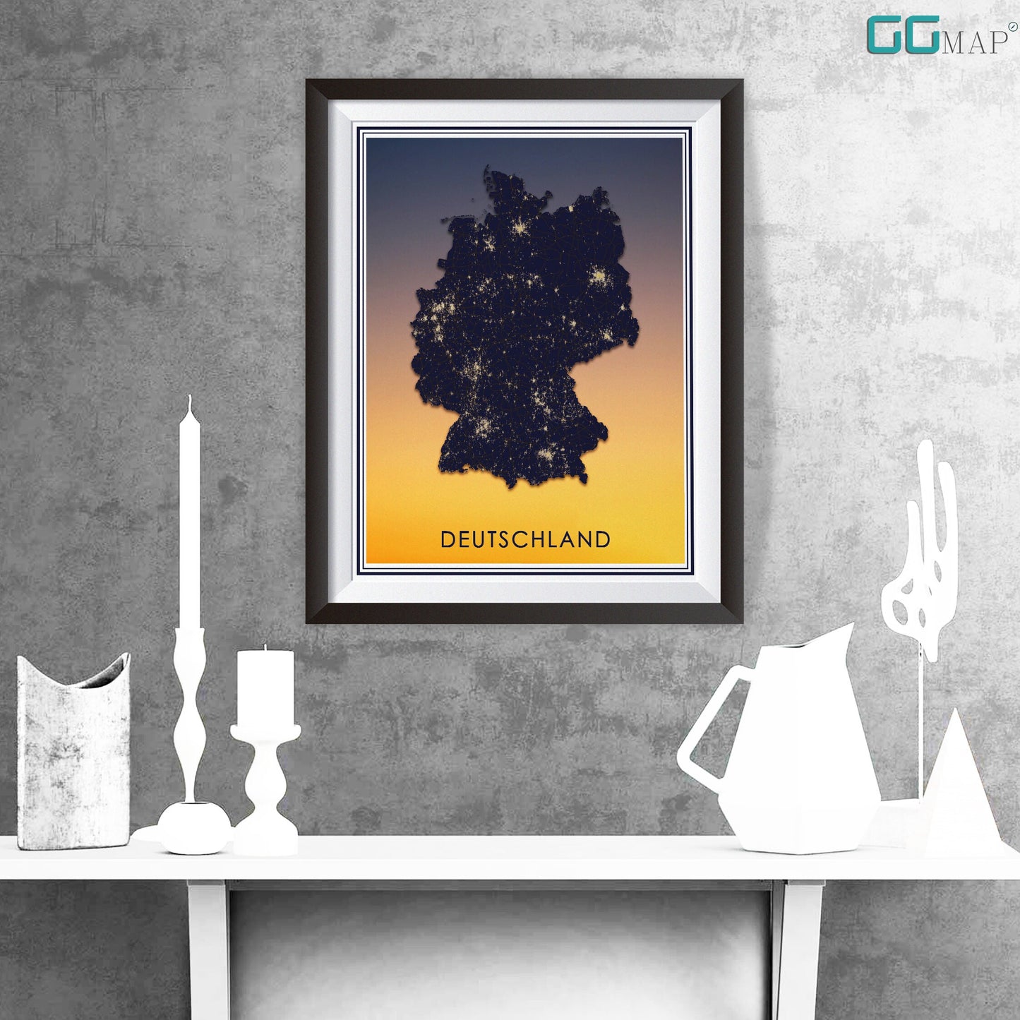 DEUTSCHLAND map - Deutschland sunset map - Travel poster - Home Decor - Wall decor - Office map - Deutschland gift - GGmap - Germany map