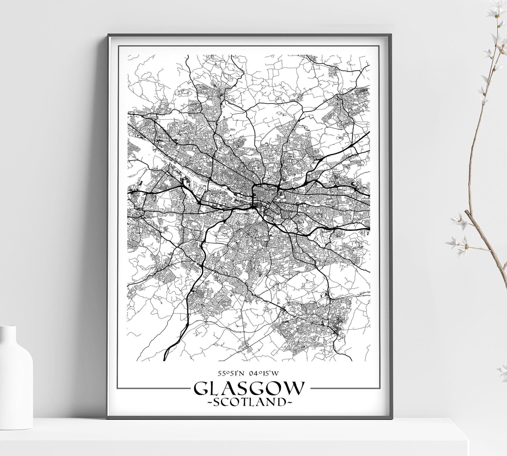 a black and white map of glassow scotland