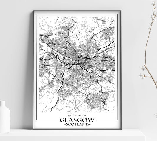 a black and white map of glassow scotland