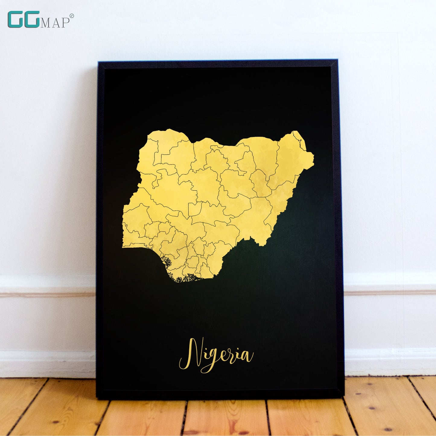 NIGERIA map - Nigeria gold map - Travel poster - Home Decor - Wall decor - Office map - Nigeria gift - GGmap - Nigeria poster