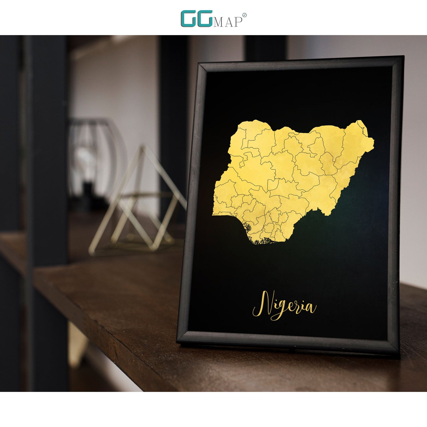 NIGERIA map - Nigeria gold map - Travel poster - Home Decor - Wall decor - Office map - Nigeria gift - GGmap - Nigeria poster