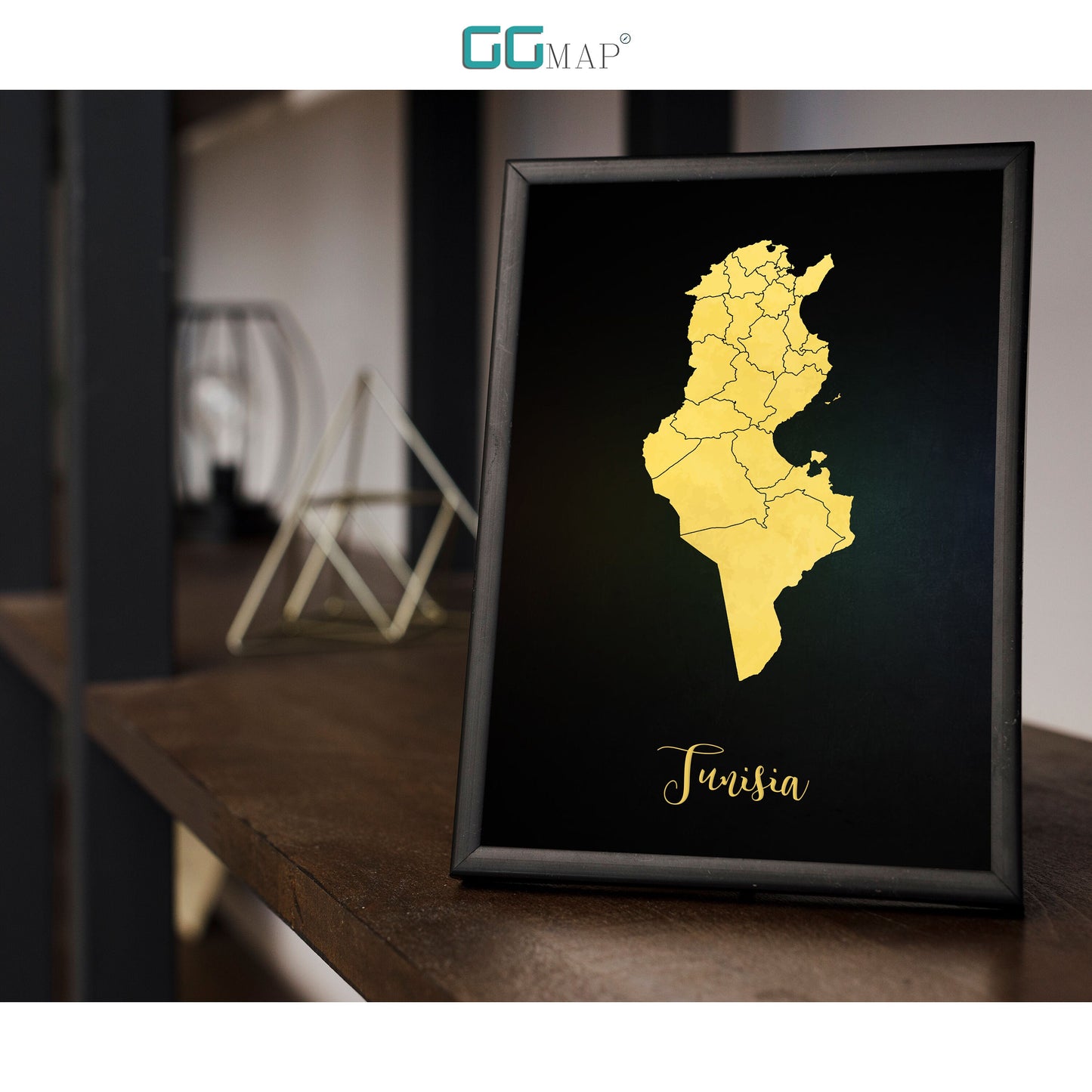 TUNISIA map - Tunisia gold map - Travel poster - Home Decor - Wall decor - Office map - Tunisia gift - GGmap - Tunisia poster