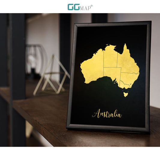 AUSTRALIA map - Australia gold map - Travel poster - Home Decor - Wall decor - Office map - Australia gift - GGmap - Australia poster