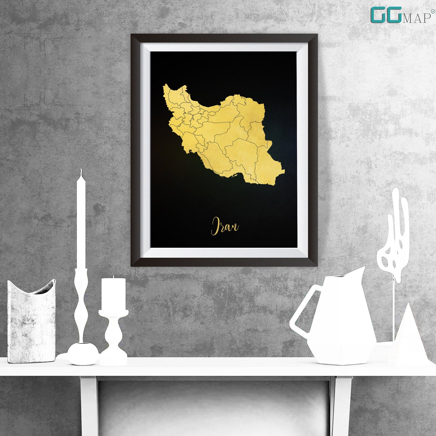 IRAN map - Iran gold map - Travel poster - Home Decor - Wall decor - Office map - Iran gift - GGmap - Iran poster