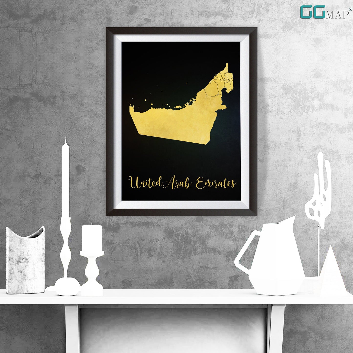 United Arab Emirates map - UAE gold map - Travel poster - Home Decor - Wall Decor - Office map - UAE gift - GGmap - UAE poster