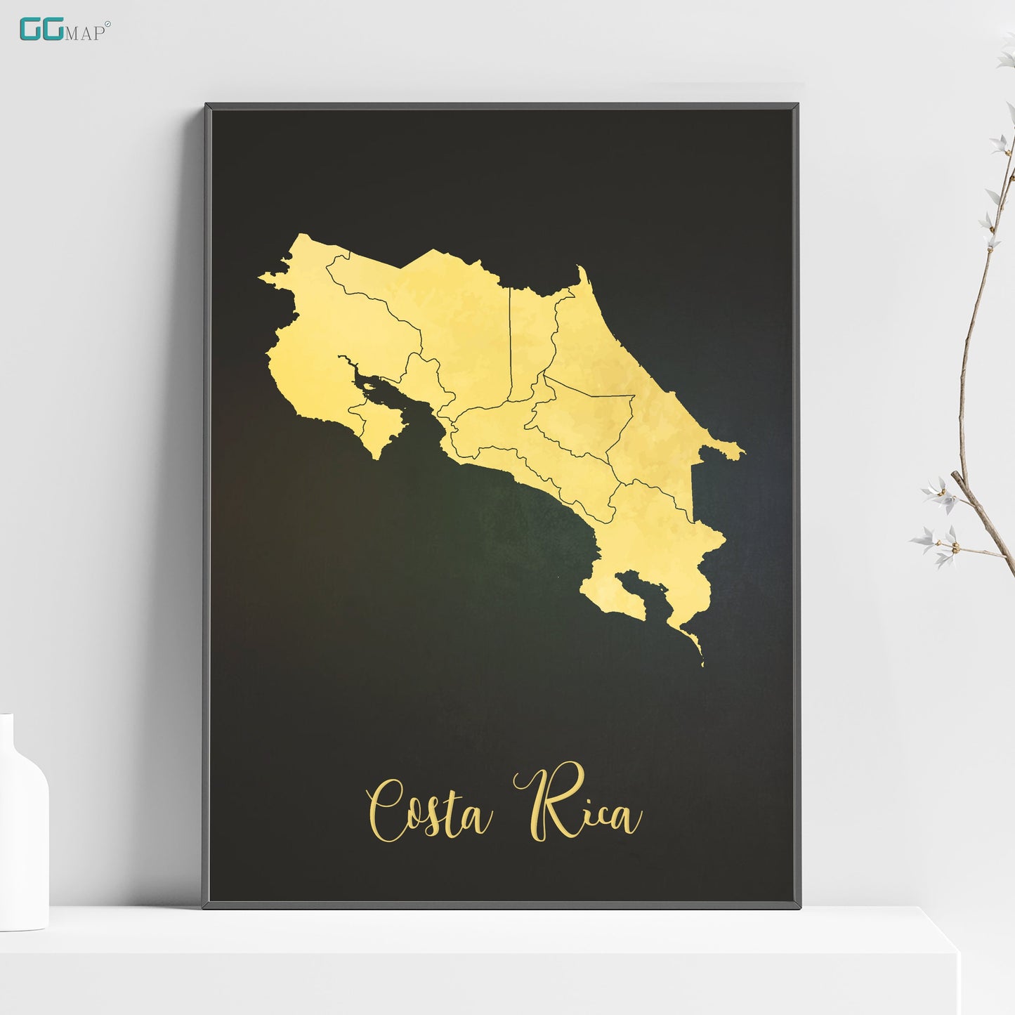 a black and yellow map of costa rica