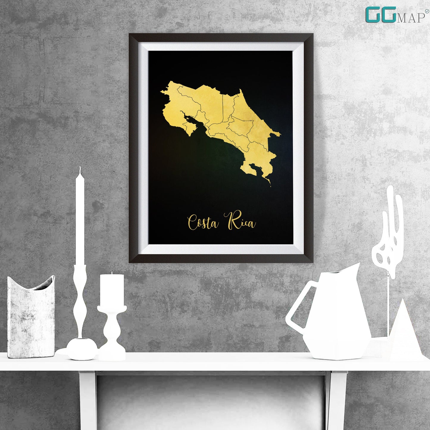 COSTA RICA map - Costa Rica gold map - Travel poster - Home Decor - Wall decor - Office map - Costa Rica gift - GGmap - Costa Rica poster