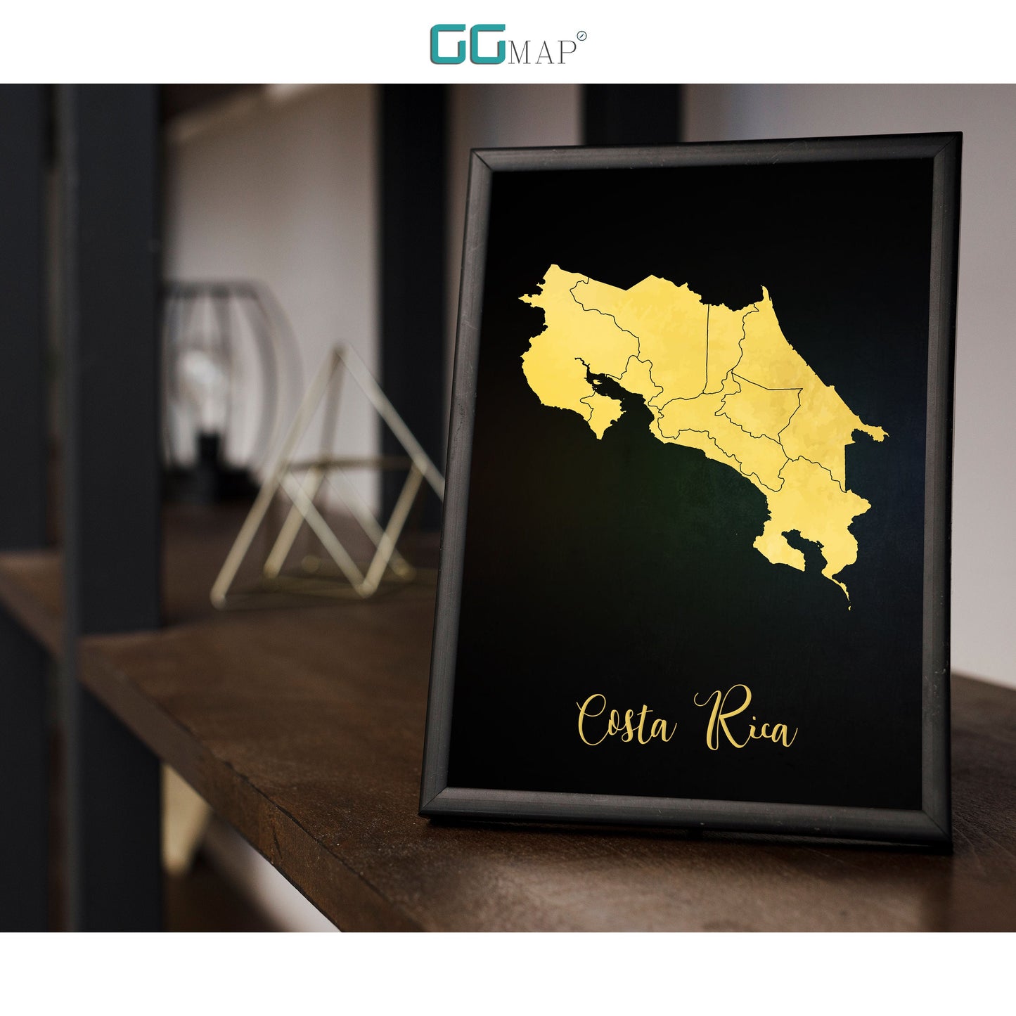 COSTA RICA map - Costa Rica gold map - Travel poster - Home Decor - Wall decor - Office map - Costa Rica gift - GGmap - Costa Rica poster