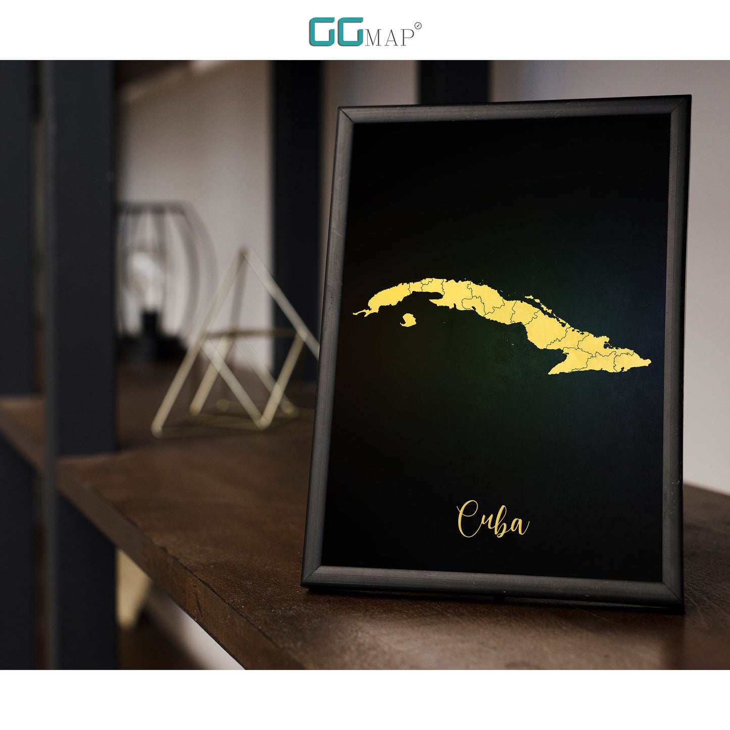 CUBA map - Cuba gold map - Travel poster - Home Decor - Wall decor - Office map - Cuba gift - GGmap - Cuba poster