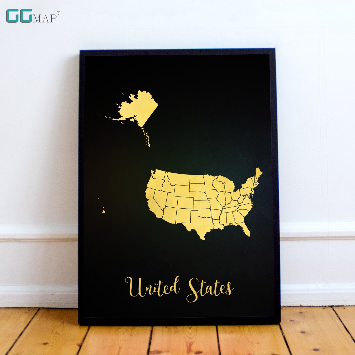 UNITED STATES map - United States gold map - Travel poster - Home Decor - Wall decor - Office map - US gift - GGmap - Unites States poster