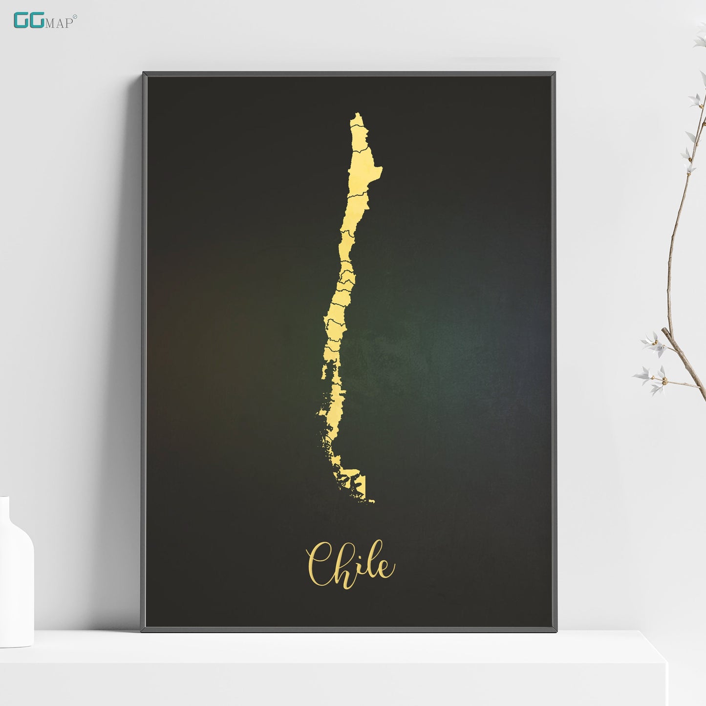 a black and gold poster with the word chile on it