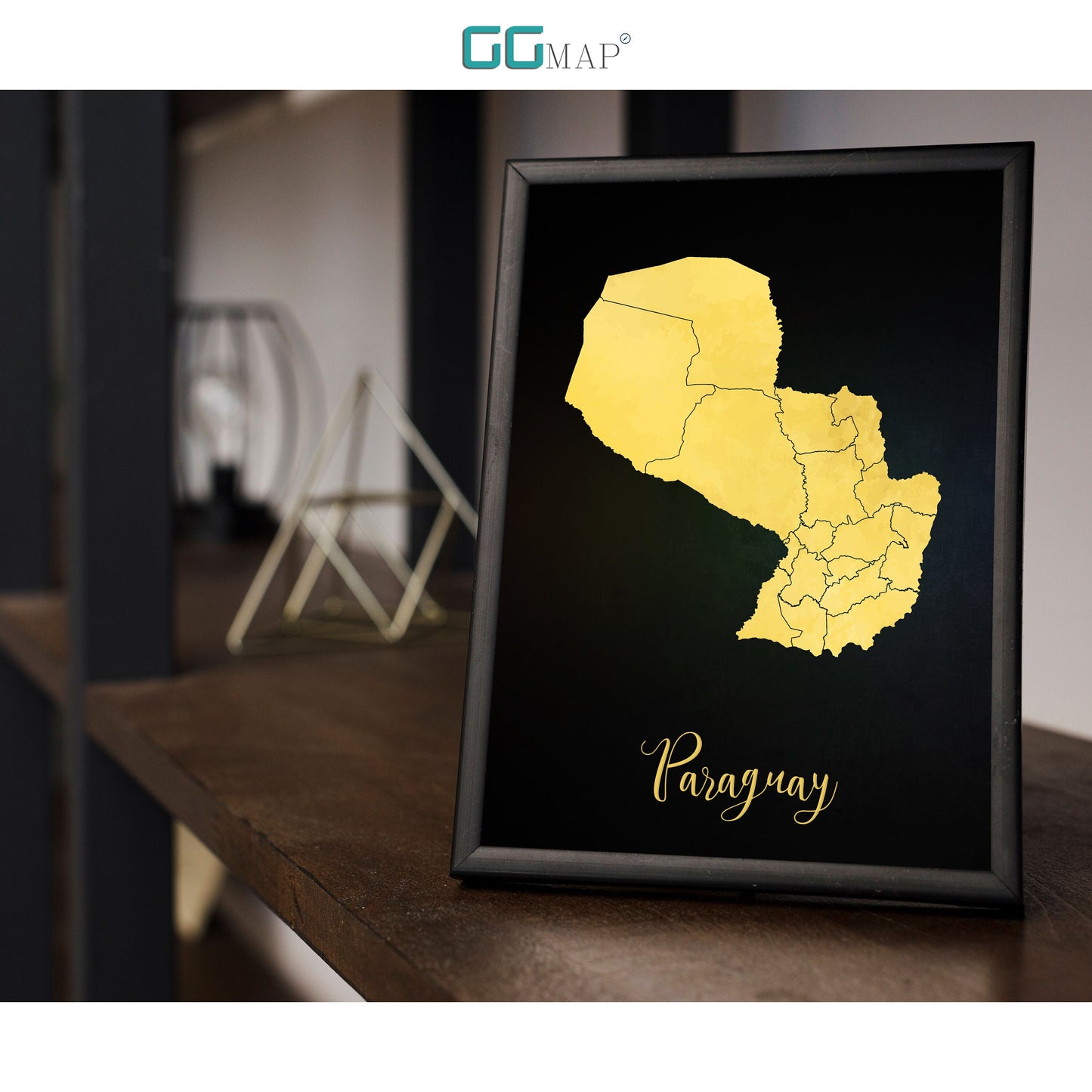 PARAGUAY map - Paraguay gold map - Travel poster - Home Decor - Wall decor - Office map - Paraguay gift - GGmap - Paraguay poster