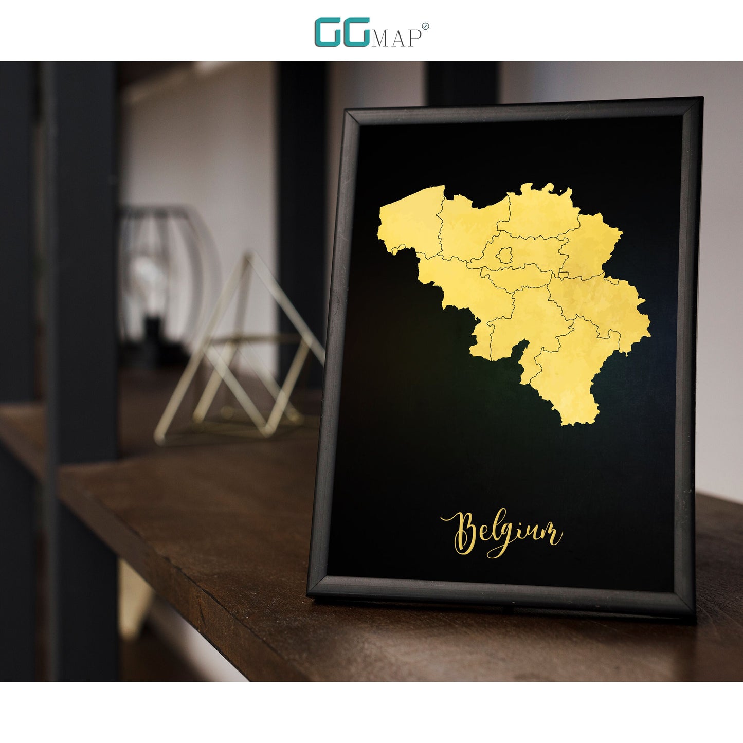 BELGIUM map - Belgium gold map - Travel poster - Home Decor - Wall decor - Office map - Belgium gift - GeoGIS studio