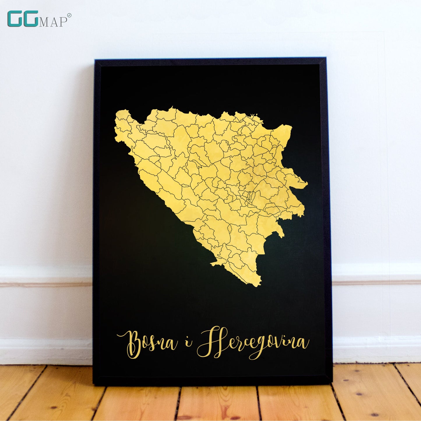 BOSNA I HERCEGOVINA map - Bosna i Hercegovina gold map - Travel poster - Home Decor - Wall decor - Office map - GeoGIS studio