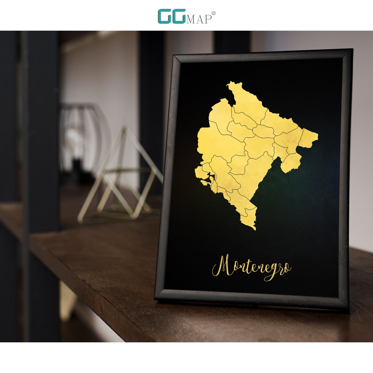 MONTENEGRO map - Montenegro gold map - Travel poster - Home Decor - Wall decor - Office map - Montenegro gift - GeoGIS studio