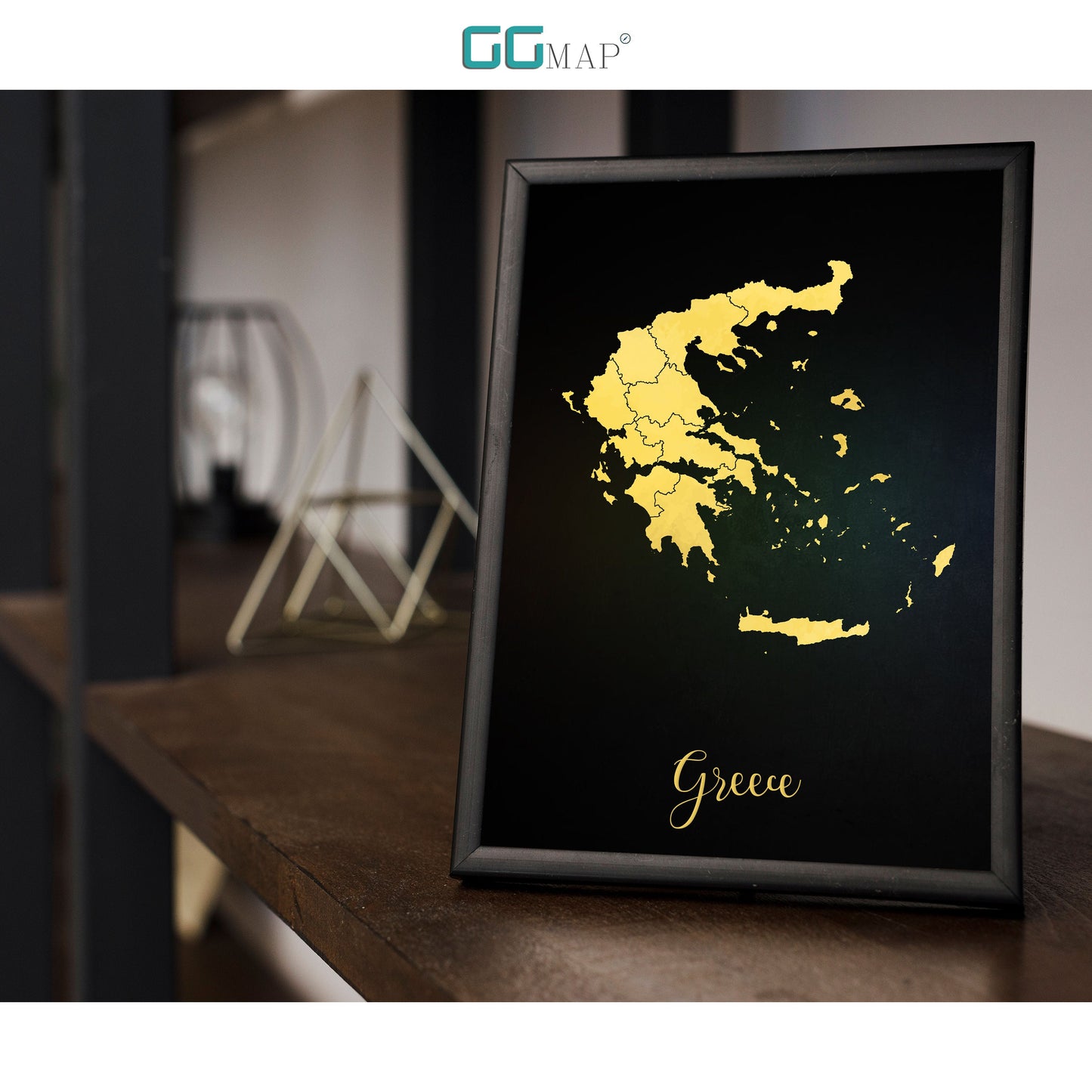 GREECE map - Greece gold map - Travel poster - Home Decor - Wall decor - Office map - Greece gift - GeoGIS studio