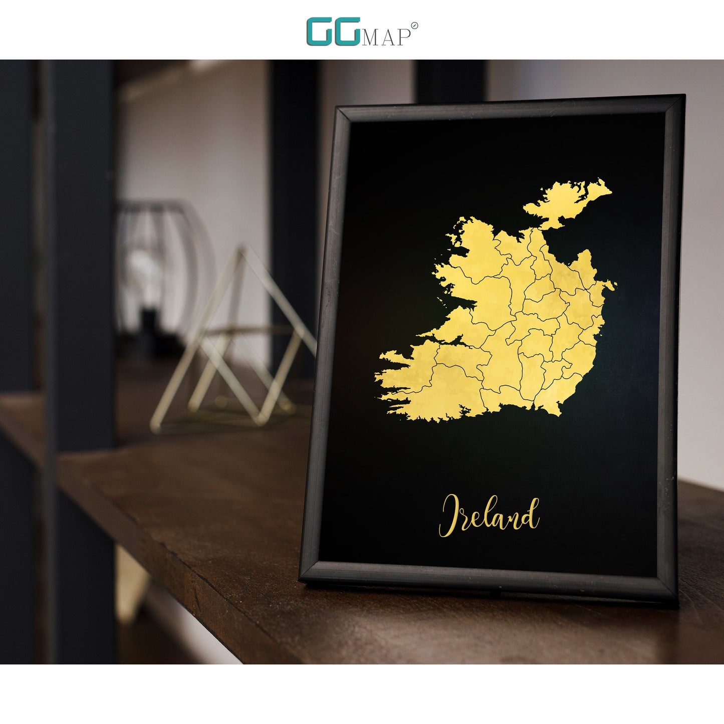 IRELAND map - Ireland gold map - Travel poster - Home Decor - Wall decor - Office map - Ireland gift - GeoGIS studio