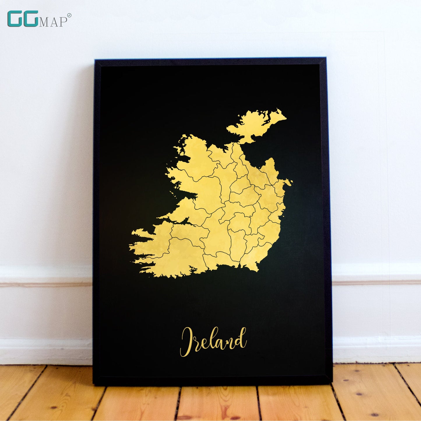 IRELAND map - Ireland gold map - Travel poster - Home Decor - Wall decor - Office map - Ireland gift - GeoGIS studio