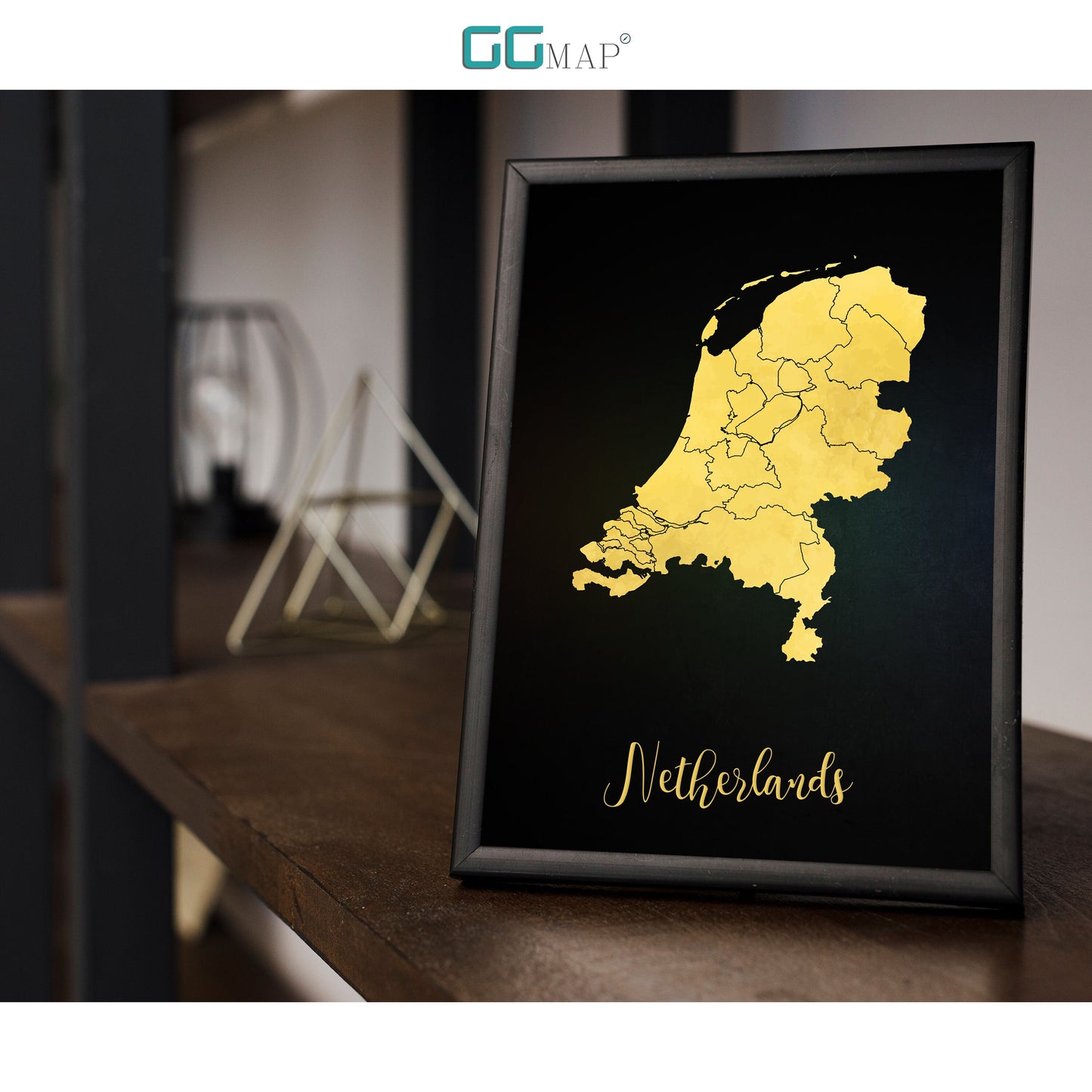 NETHERLANDS map - Netherlands gold map - Travel poster - Home Decor - Wall decor - Office map - Netherlands gift - GeoGIS studio