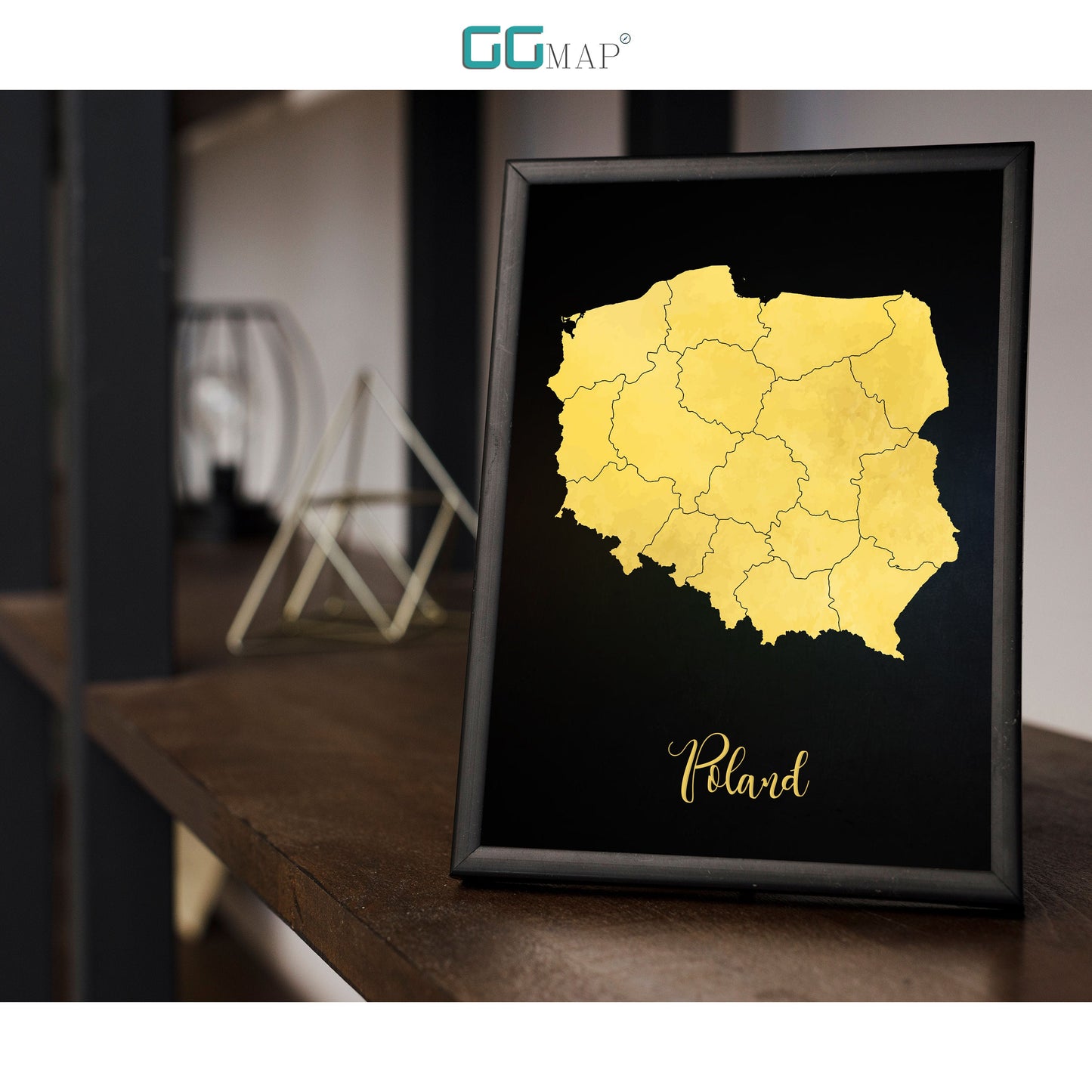 POLAND map - Poland gold map - Travel poster - Home Decor - Wall decor - Office map - Poland gift - GeoGIS studio