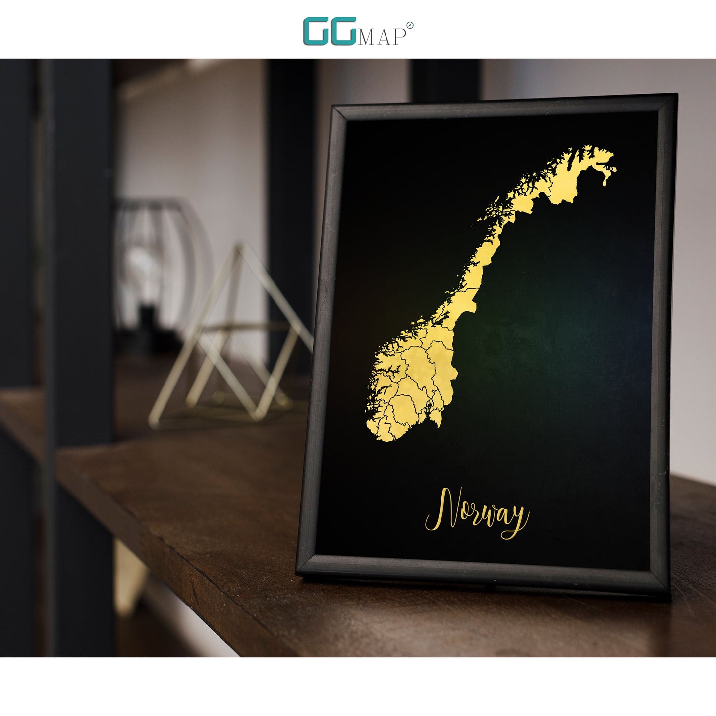 NORWAY map - Norway gold map - Travel poster - Home Decor - Wall decor - Office map - Norway gift - GeoGIS studio