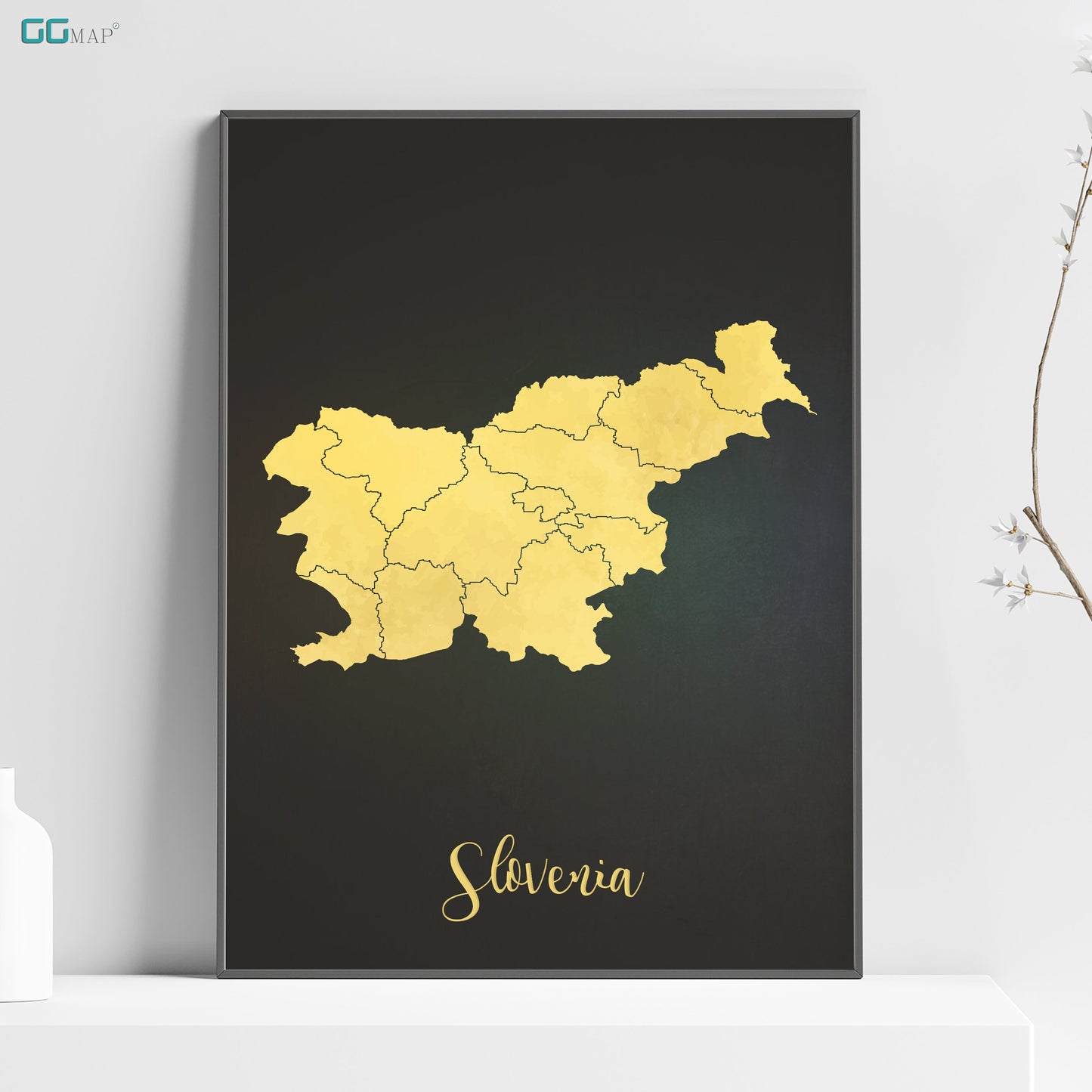 a framed map of the state of slovenia