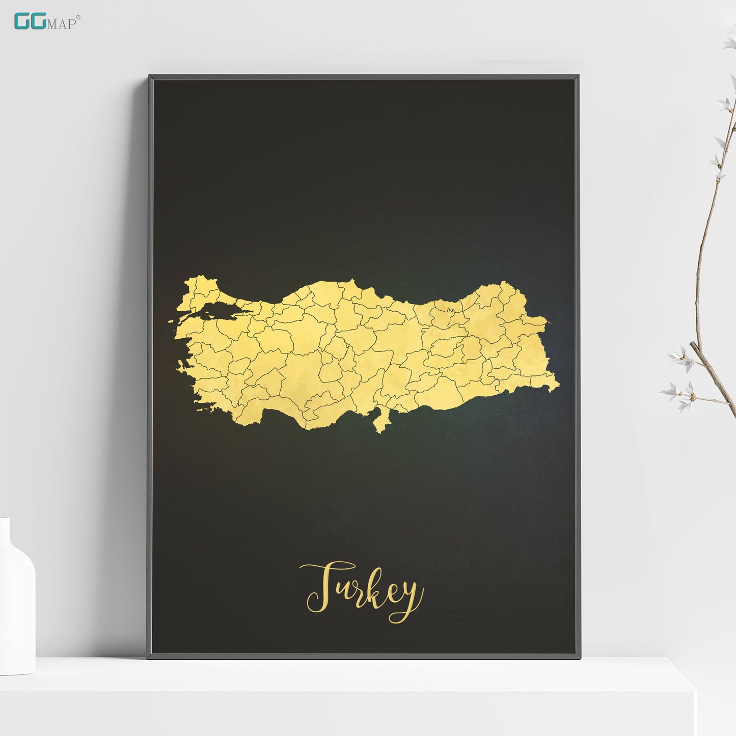 a black and yellow poster with a map of turkey