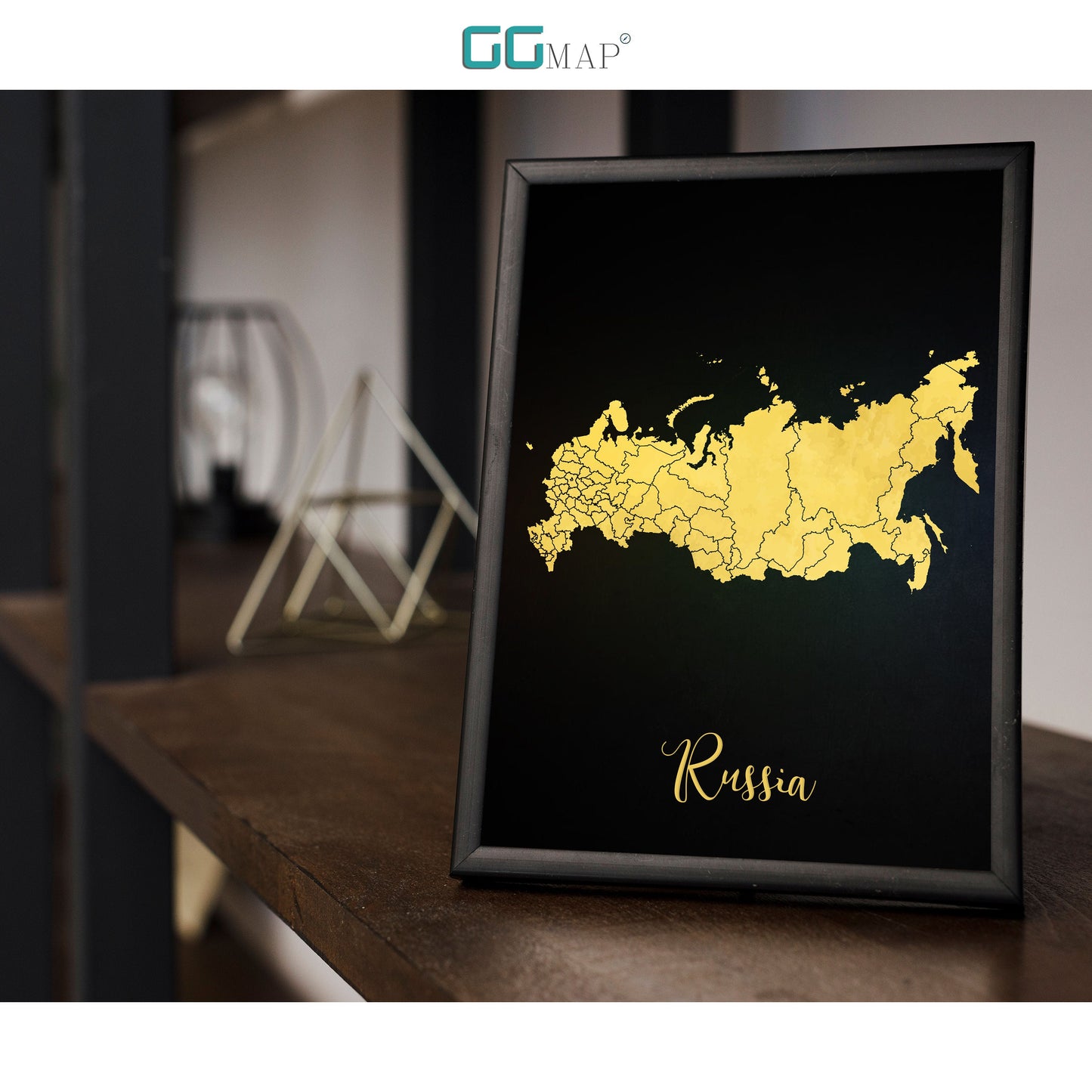 RUSSIA map - Russia gold map - Travel poster - Home Decor - Wall decor - Office map - Russia gift - GeoGIS studio