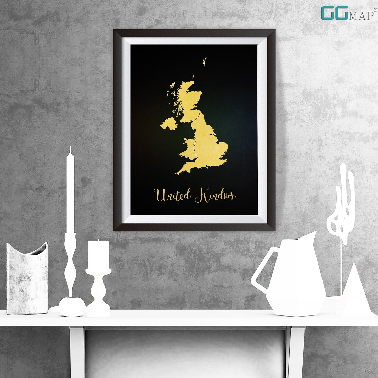 UNITED KINGDOM map - United Kingdom gold map - Travel poster - Home Decor - Wall decor - Office map - United Kingdom gift - GeoGIS studio