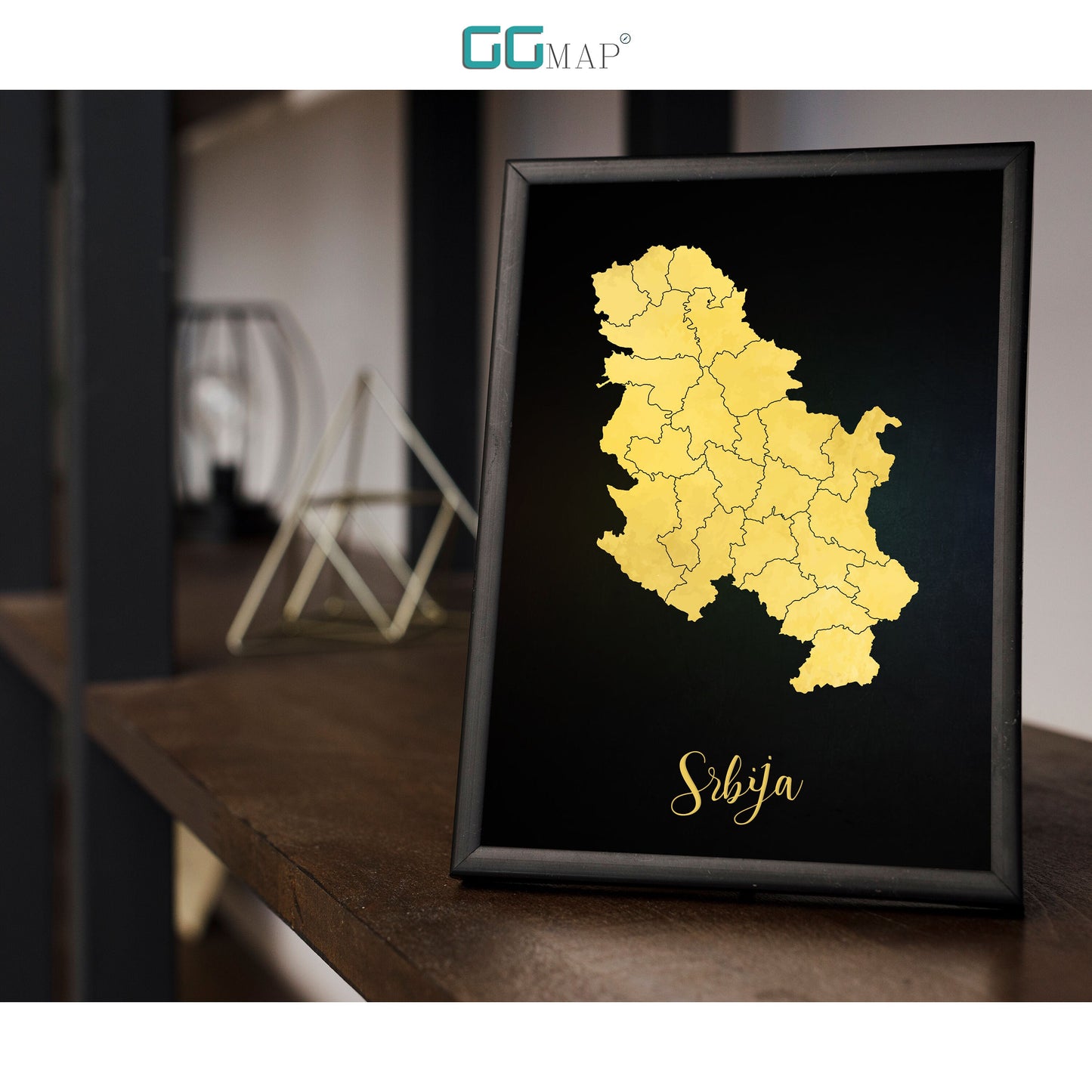 SRBIJA map - Srbija gold map - Travel poster - Home Decor - Wall decor - Office map - Serbia gift - GeoGIS studio