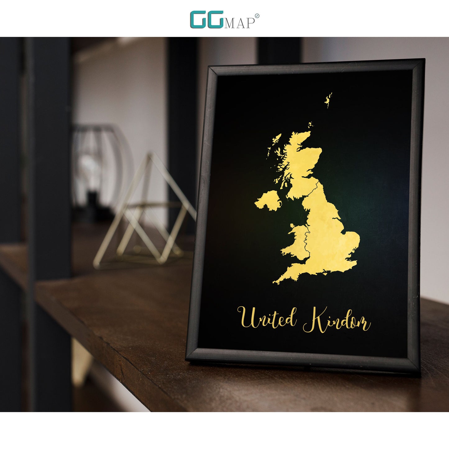 UNITED KINGDOM map - United Kingdom gold map - Travel poster - Home Decor - Wall decor - Office map - United Kingdom gift - GeoGIS studio