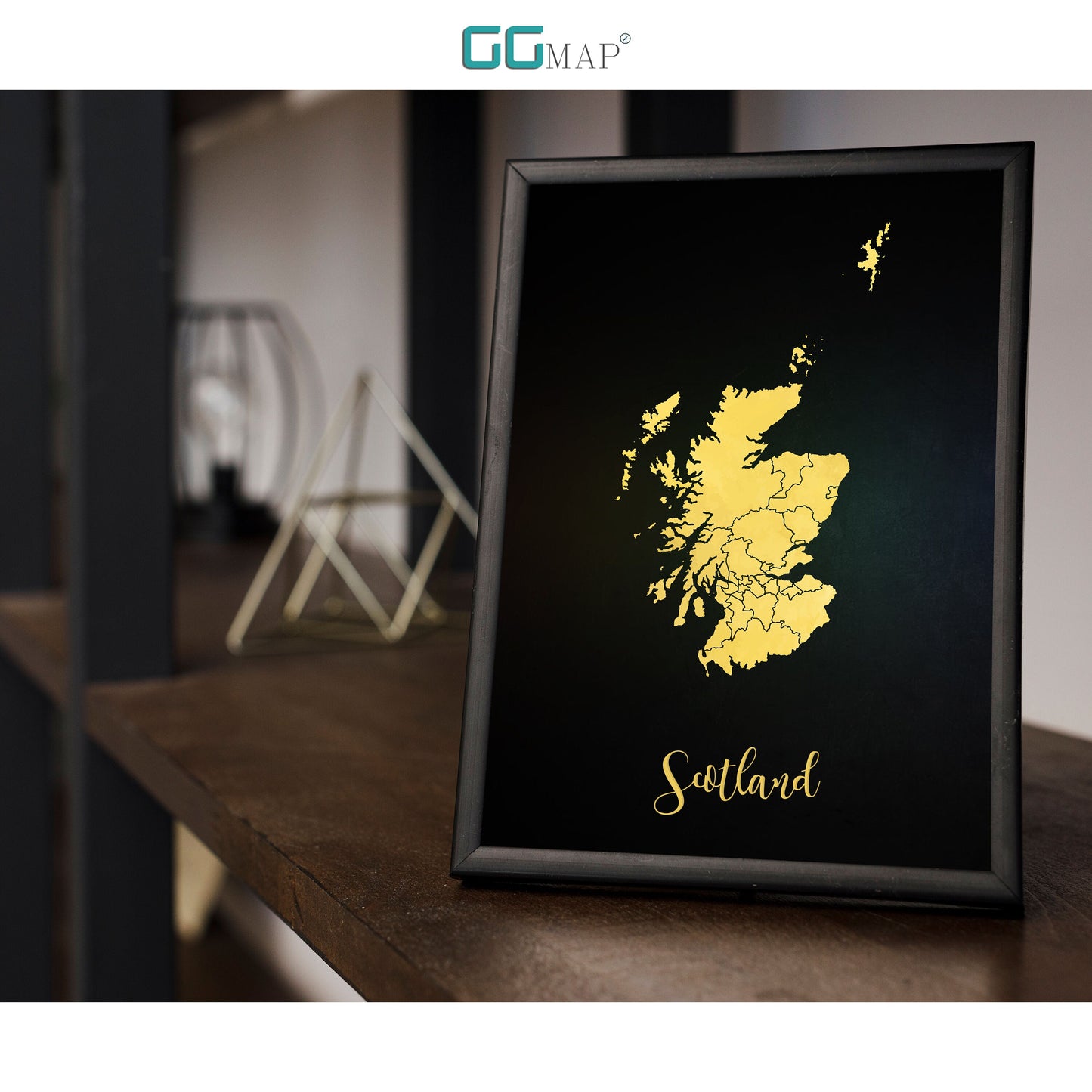 SCOTLAND map - Scotland gold map - Travel poster - Home Decor - Wall decor - Office map - Scotland gift - GeoGIS studio