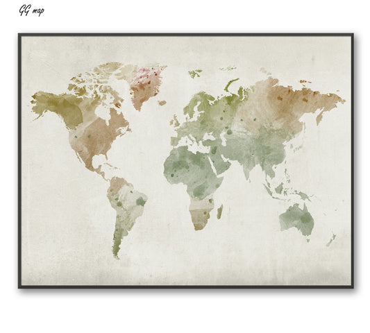 a map of the world in watercolor on a white background