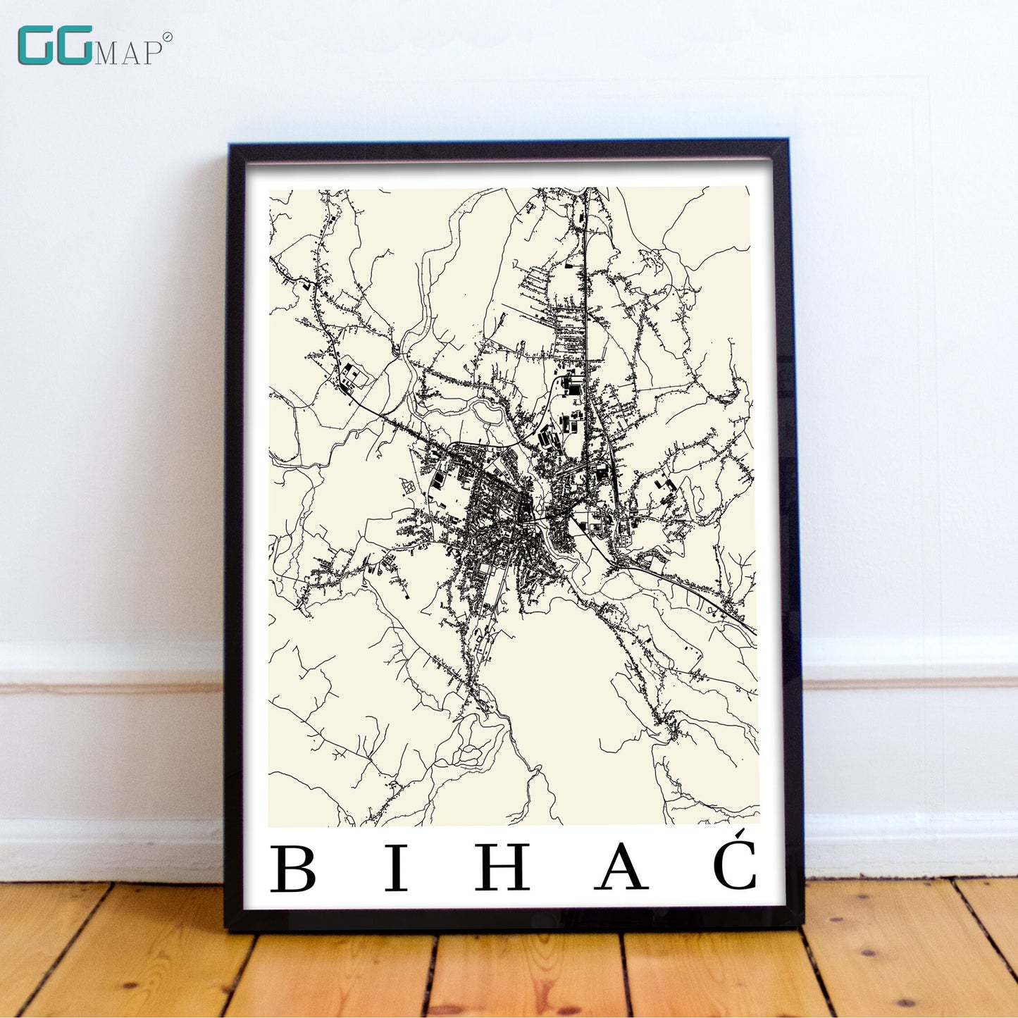 City map of BIHAĆ - Home Decor - Wall decor - Office map - Travel map - Print map - Poster city map - Bihać map - GeoGIS Studio