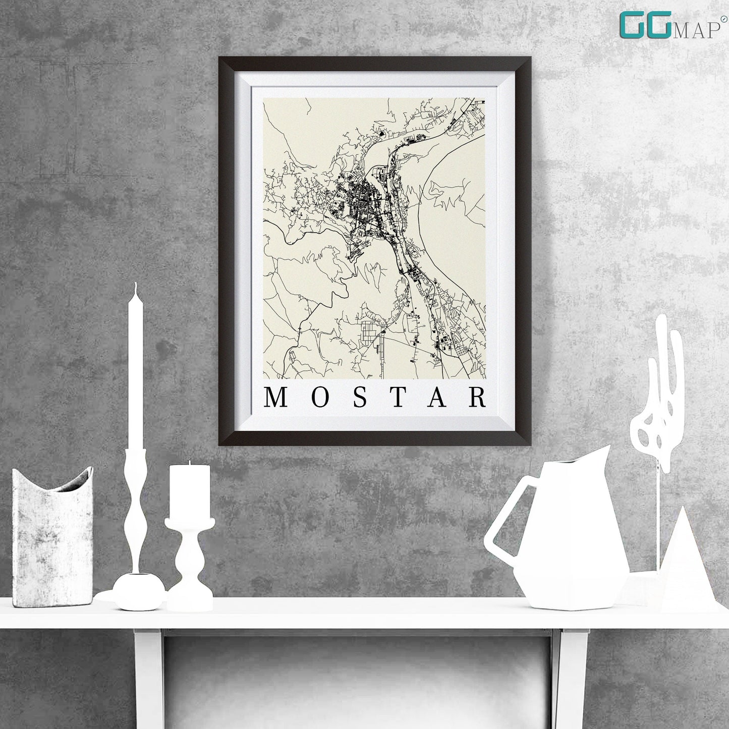 City map of MOSTAR - Home Decor - Wall decor - Office map - Travel map - Print map - Poster city map - Mostar map - GeoGIS Studio