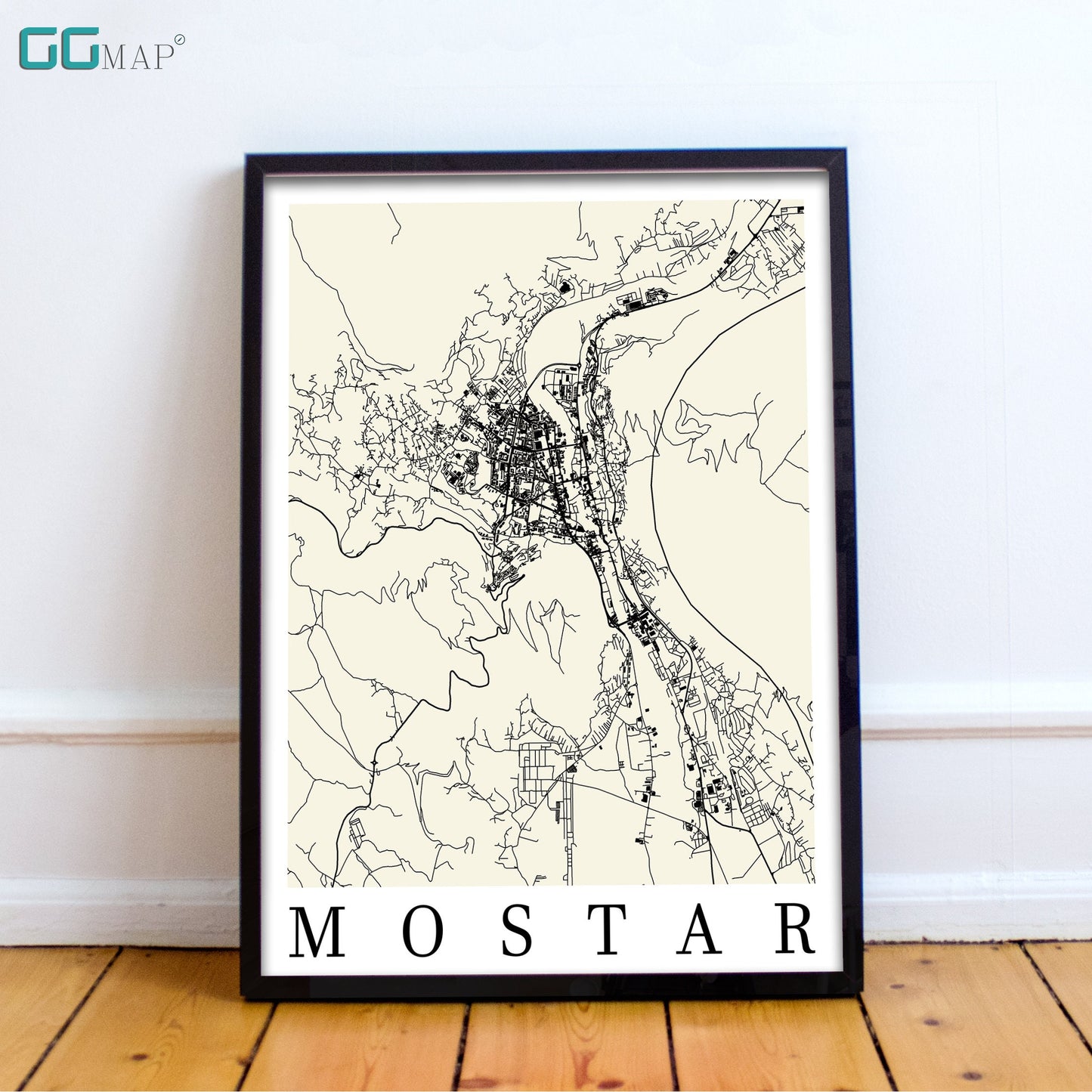 City map of MOSTAR - Home Decor - Wall decor - Office map - Travel map - Print map - Poster city map - Mostar map - GeoGIS Studio