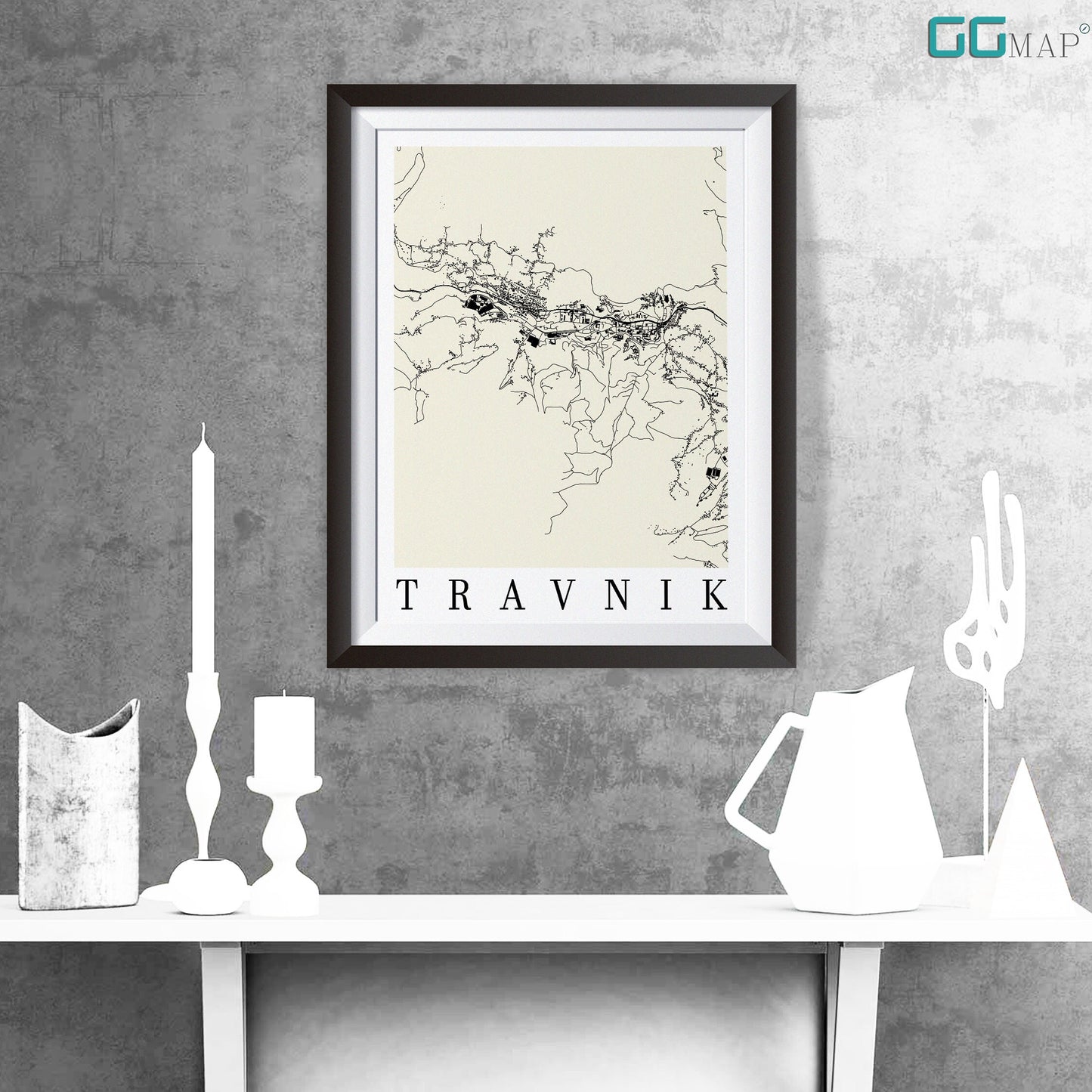 City map of TRAVNIK - Home Decor - Wall decor - Office map - Travel map - Print map - Poster city map - Travnik map - GeoGIS Studio