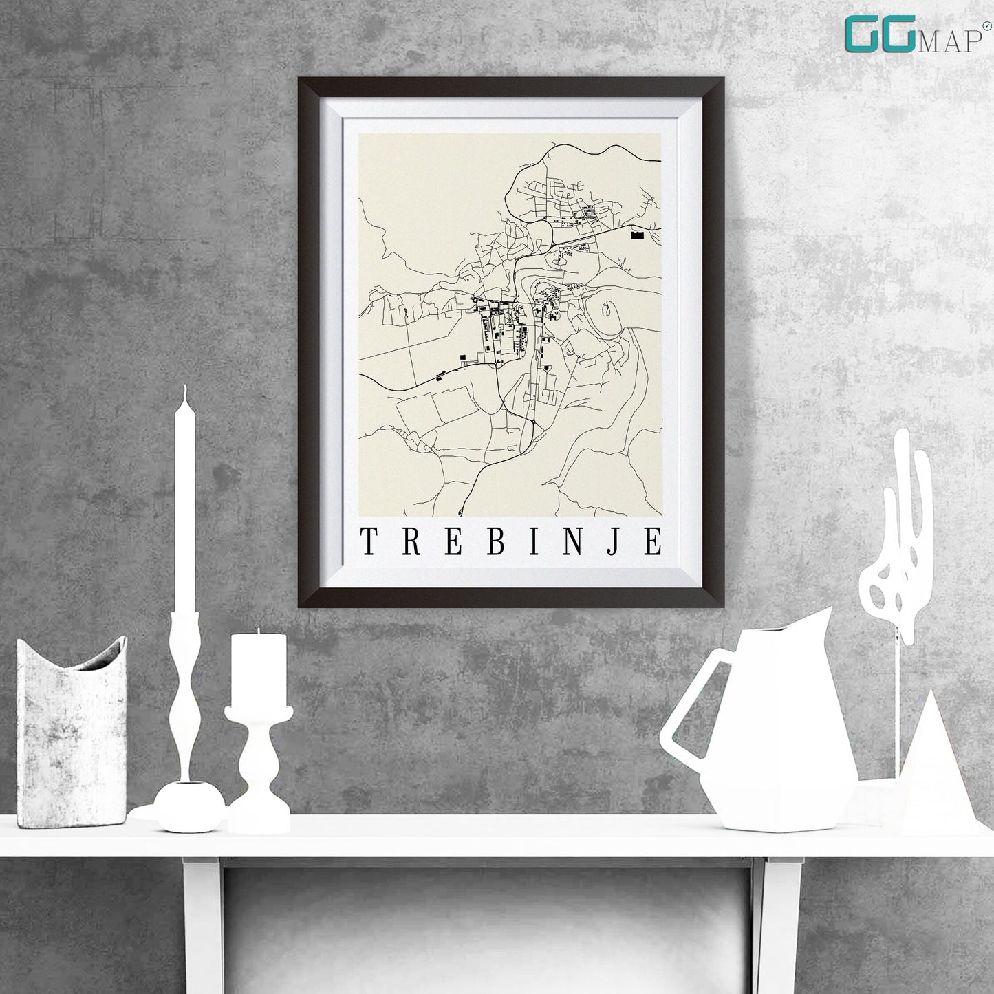 City map of TREBINJE - Home Decor - Wall decor - Office map - Travel map - Print map - Poster city map - Trebinje map