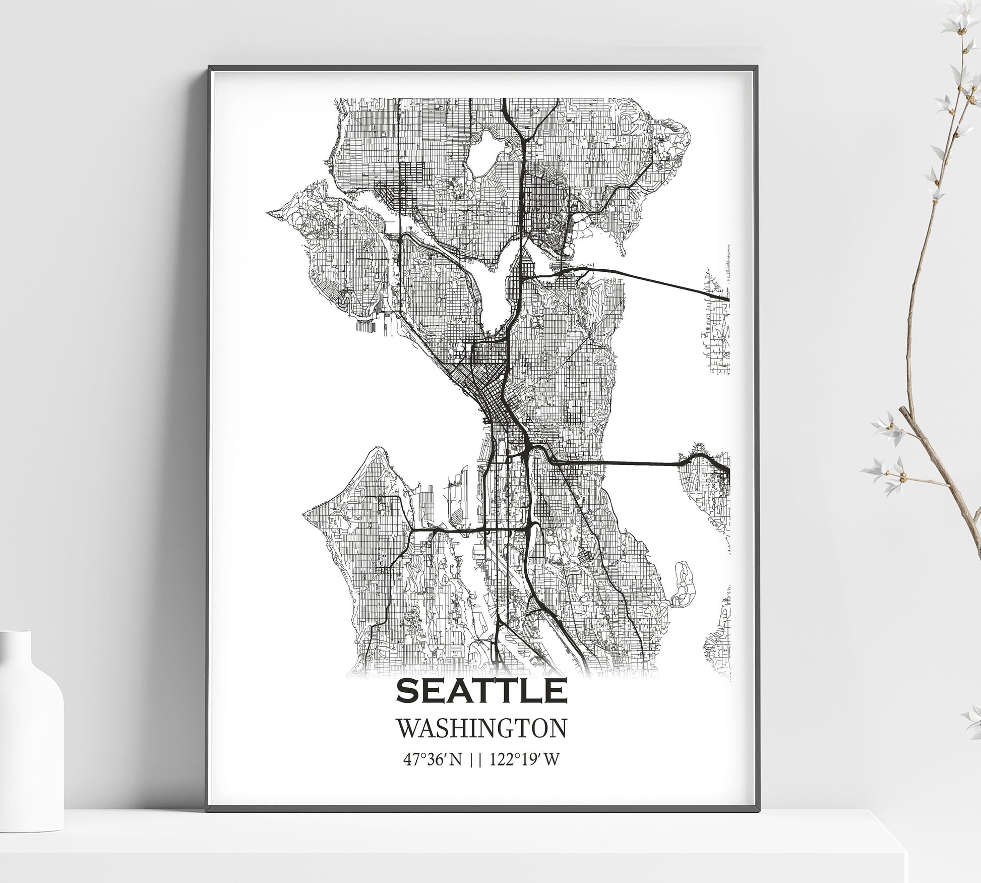 a black and white map of the seattle area