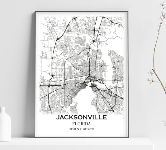 a black and white map of jacksonville, florida