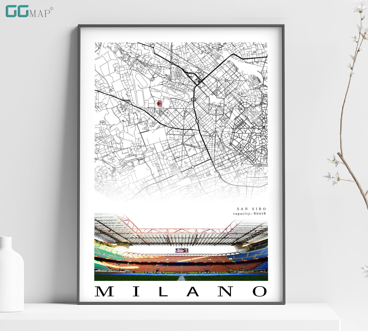 a framed map of the stadium of milan