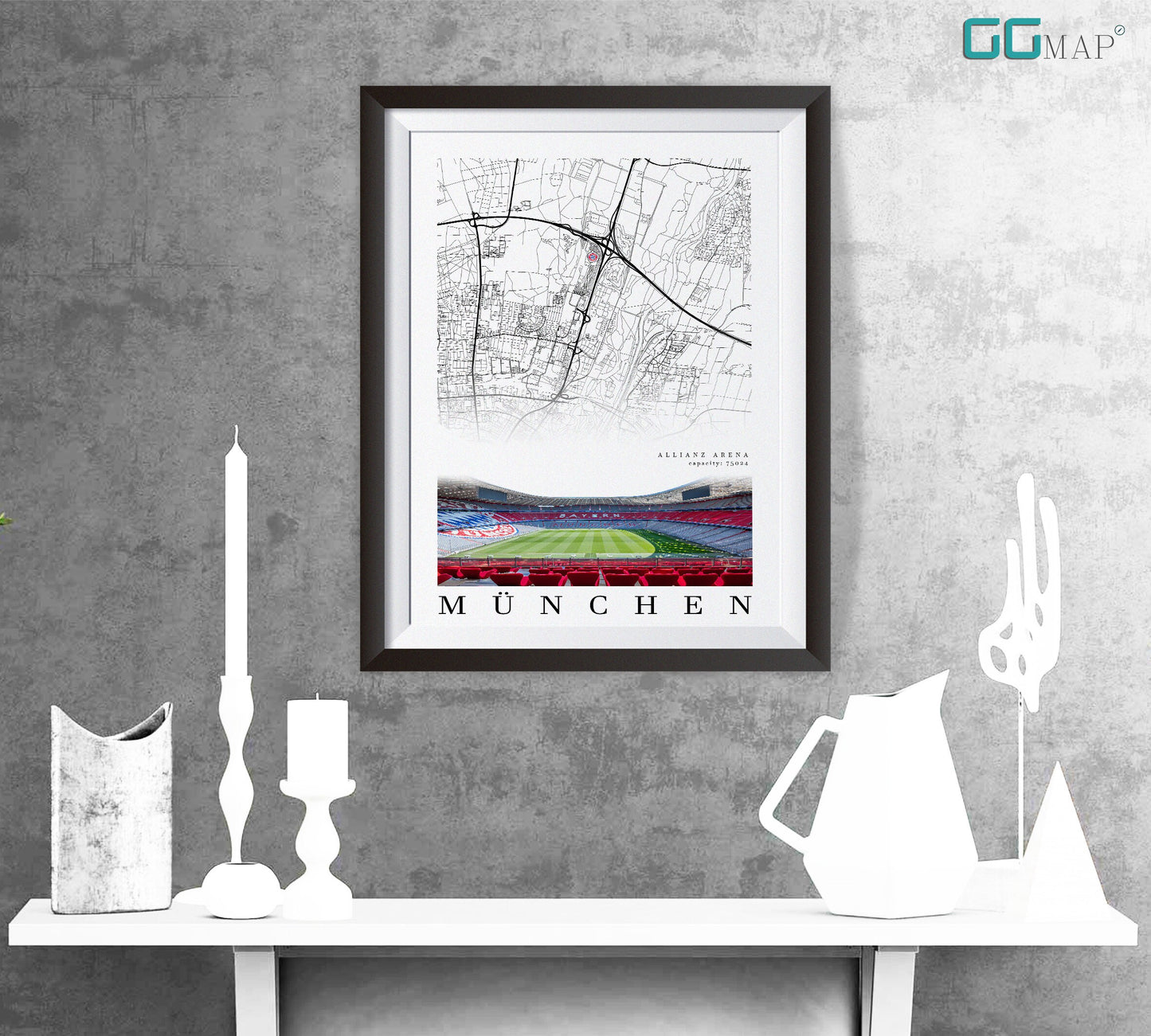 City map of MUNICH - FC Bayern Munich - Allianz arena Stadium - Home Decor Allianz arena - Allianz arena poster - Fuballstadion Bayern