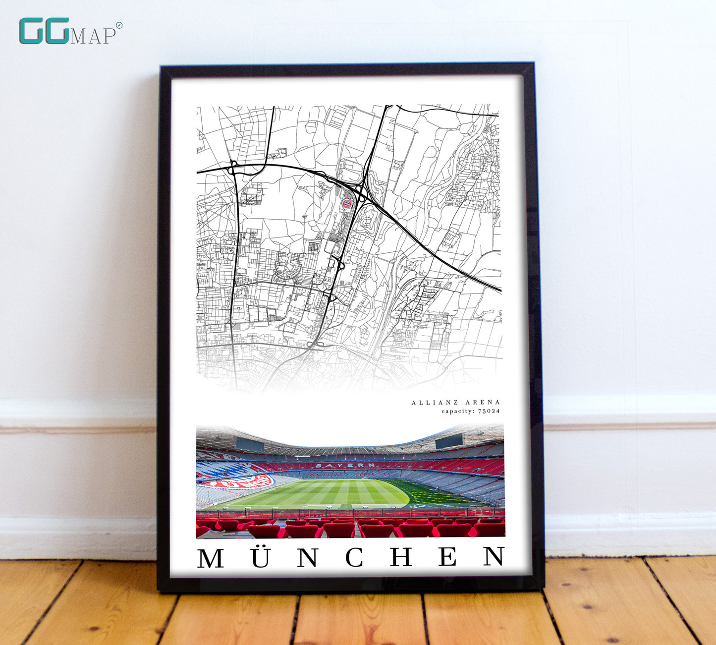 City map of MUNICH - FC Bayern Munich - Allianz arena Stadium - Home Decor Allianz arena - Allianz arena poster - Fuballstadion Bayern