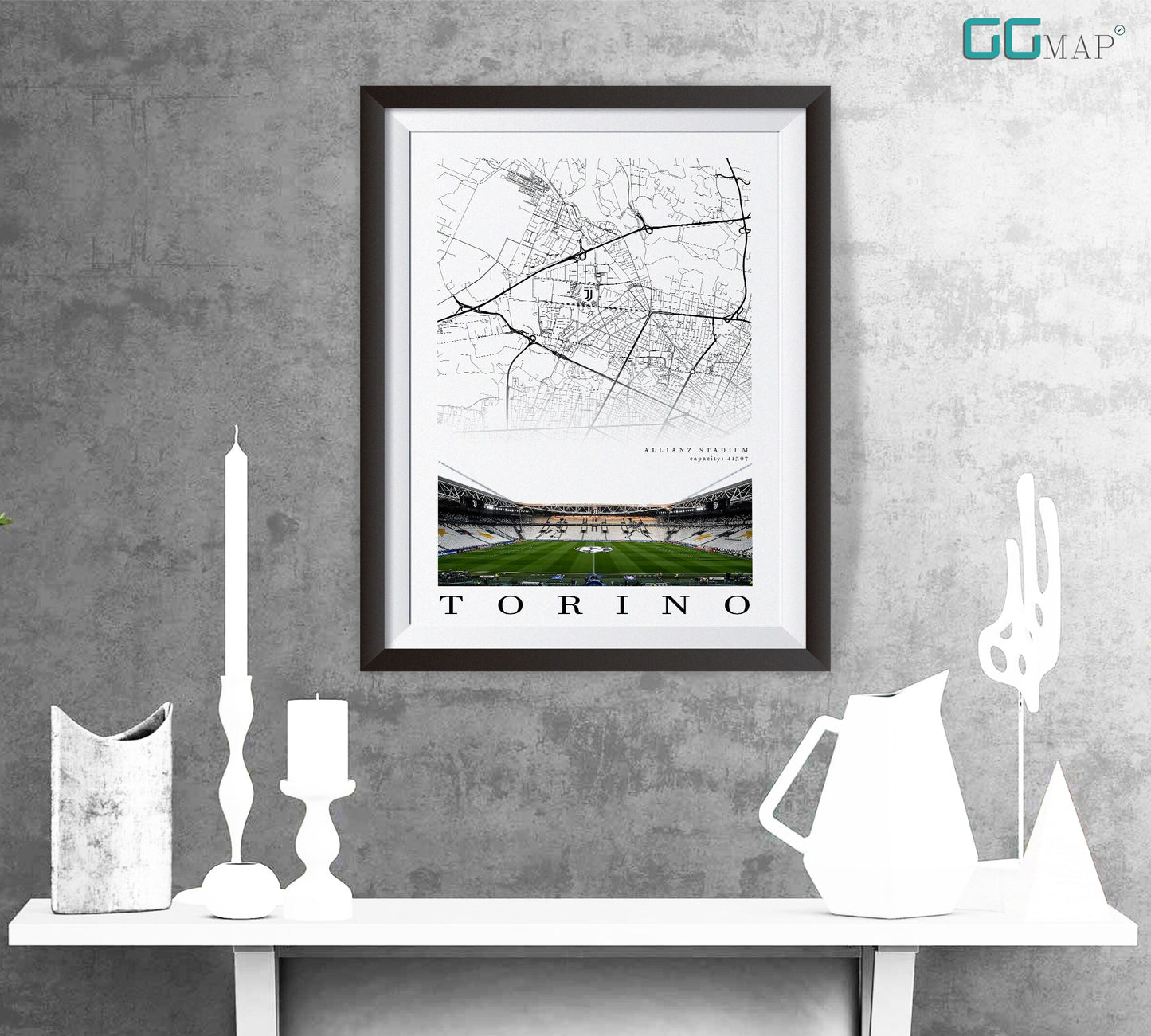 City map of Citt di Torino - FC JUVENTUS - TURIN Stadium - Home Decor Juventus - Allianz arena poster - Allianz stadium - Torino map